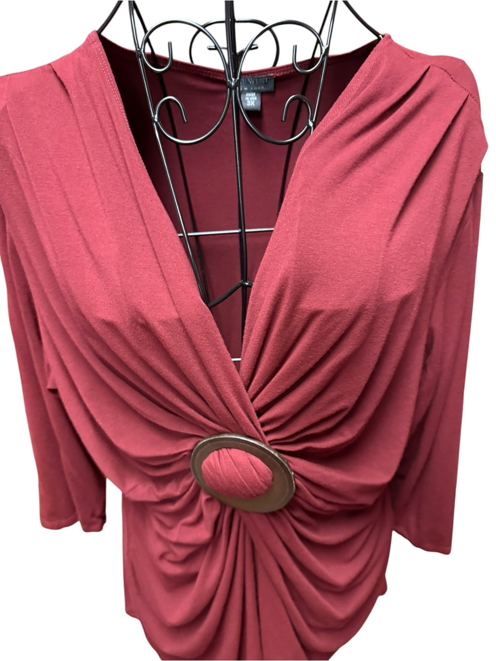 Draped V-Neck Tunic with Center Ring - Rose 3X - Picture 3 of 7